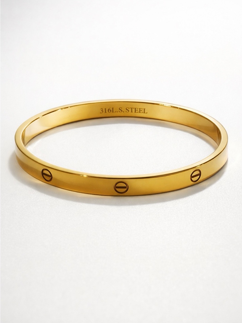 Gold Stainless Steel Screw Motif Bangle Bracelet